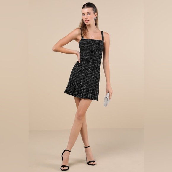 Lulus Black Tweed Rhinestone Mini Dress. Size Large. NWOT! - Picture 3 of 4